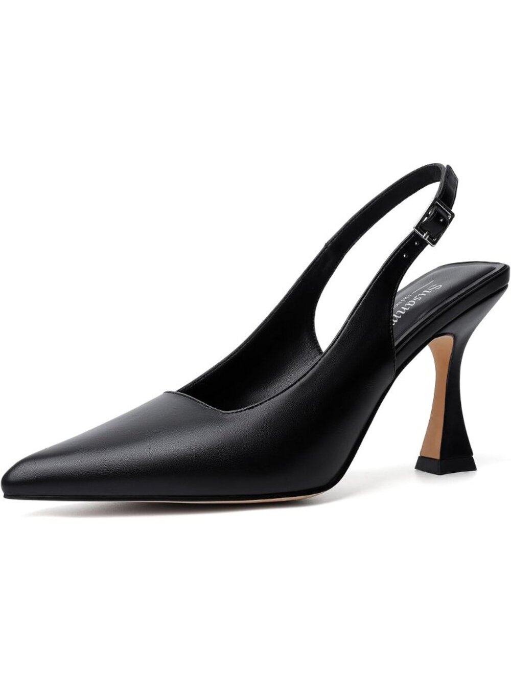 Women's Black Pu Kitten Closed Pointy Toe Chunky High Heel Party Dress Shoes
